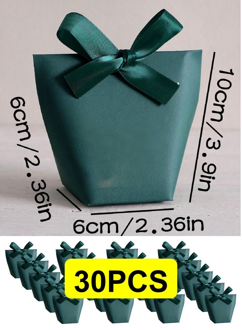 أومون 【30 قطعة】حقيبة هدايا صغيرة 3.9*2.36 بوصة - حقيبة هدايا حفلة حلوى مع شريط فيونك لرمضان والعيد (أخضر داكن) - Image 1